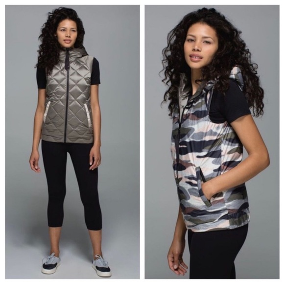 Lululemon The Fluffiest  Reversible Vest Cashew Coast Camo Butter Pink Multi - Picture 1 of 16